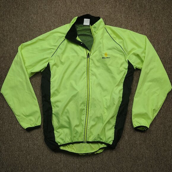 WOLFBIKE Full Zip Cycling Jacket Men's XL Neon Yellow Windbreaker Polyester - Picture 1 of 9